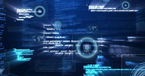 Illustration of digital data with circular patterns, copy space Illustrazione stock