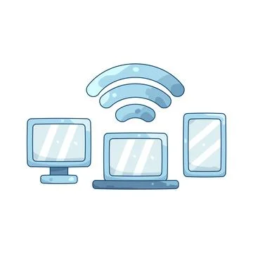 Illustration of Digital devices connected via WiFi Stock Illustration