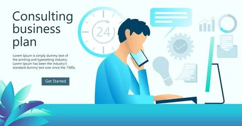 Illustration of discussing with client via smartphone Suitable for landing pa Stock Illustration