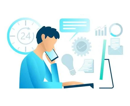 Illustration of discussing with client via smartphone Suitable for landing pa Stock Illustration