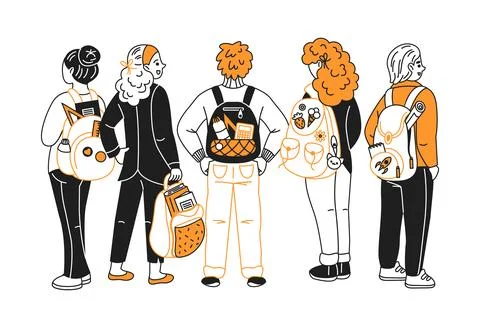 Illustration of diverse students with backpacks Stock Illustration