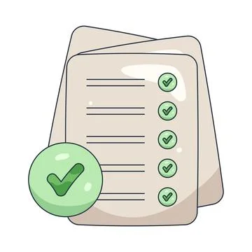Illustration of document with a checkmark Ilustração Stock