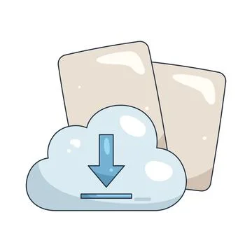 Illustration of document with a cloud and download arrow Stock Illustration
