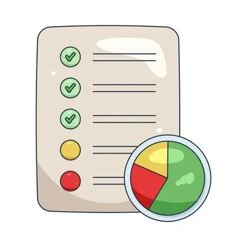 Illustration of document with a pie chart and checklist Stock Illustration