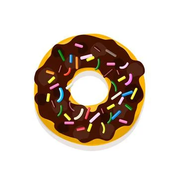 Illustration of a donut in chocolate glaze with multi-colored pastry topping Stock Illustration