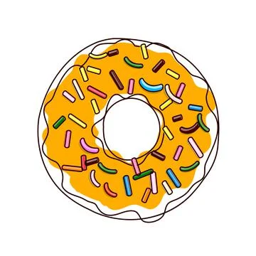 Illustration of a donut with multi-colored pastry topping isolated on a white Stock Illustration