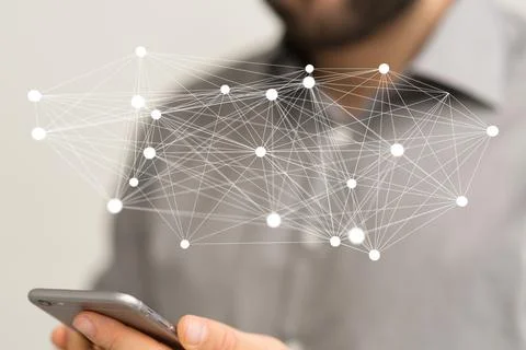 Illustration of dots connected by lines as cloud storage data 写真素材