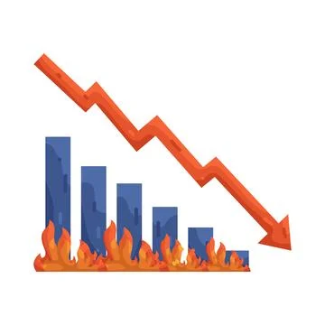 Illustration of downward graph with flames Ilustración de archivo