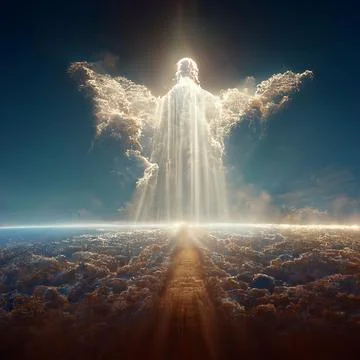 Illustration of a dramatic scene of Jesus Christ walking over the clouds Stock Illustration