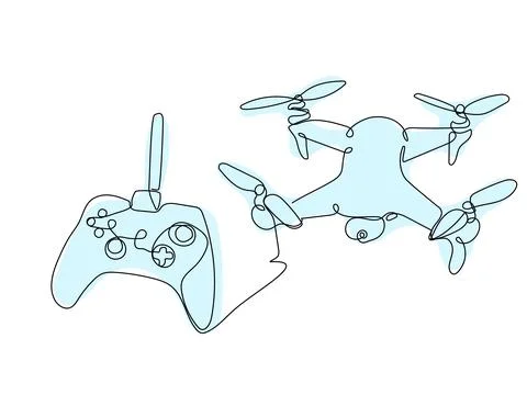 Illustration of a Drone and Controller Setup for Remote Flying Activity Stock Illustration