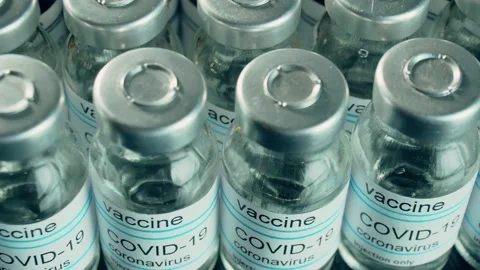 Illustration drug development process, ampoules with coronavirus vaccine Stock Footage 150228732