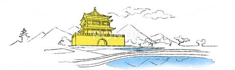 Illustration of the drum tower Stock Photos