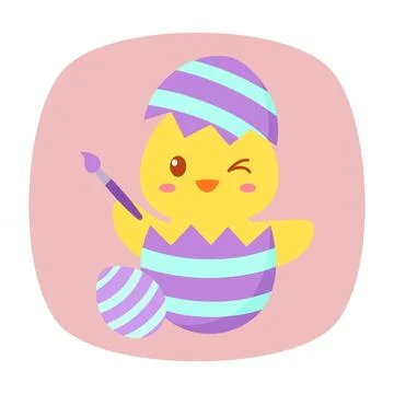 Illustration of a duck painting easter eggs Stock Illustration