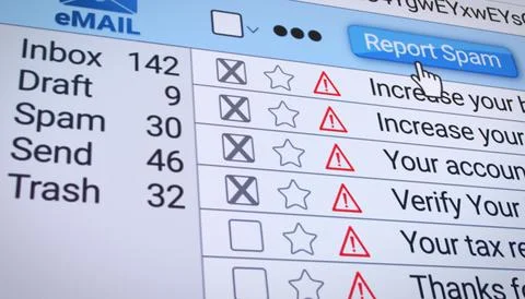 Illustration of an e-mail inbox folder in the internet browser with a spam. Stock Illustration