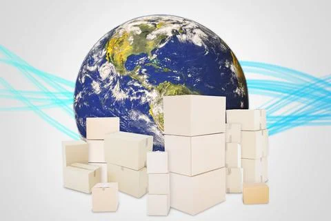Illustration of earth behind boxes Stock Photos
