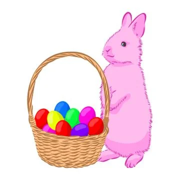 Illustration Easter bunny rabbit with basket eags Stock Illustration