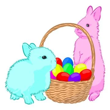 Illustration Easter bunny rabbit with basket eags Stock Illustration