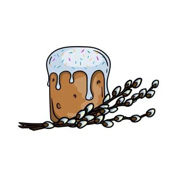 Illustration of Easter cake and willow branches Stock Illustration