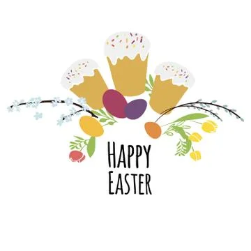 Illustration Easter with Easter traditional symbols collection- Easter cake and Stock Illustration