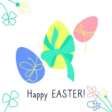 Illustration of Easter eggs on blue shiny background. Happy Easter greeting card Stock Illustration