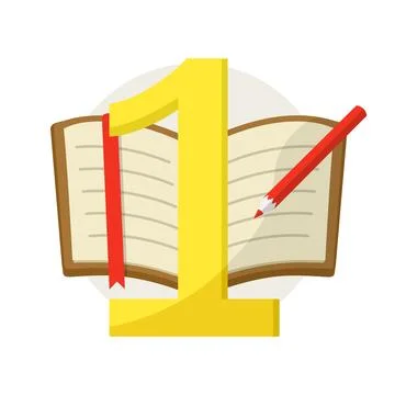 The illustration of education is a golden unit, an open book and a pencil. .. Stock Illustration