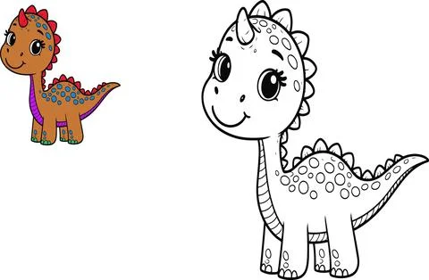 Illustration of educational coloring book vector-dinosaur, brontosaurus Stock Illustration