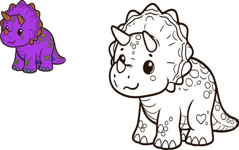 Illustration of educational coloring book vector-dinosaur, triceratops Stock Illustration