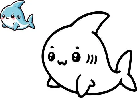 Illustration of educational coloring book vector , cute cartoon shark Stock Illustration