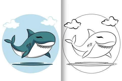 Illustration of educational coloring book vector baby shark Stock Illustration
