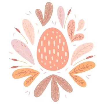 Illustration of an egg surrounded by plant elements. Simple cute style for ki Stock Illustration