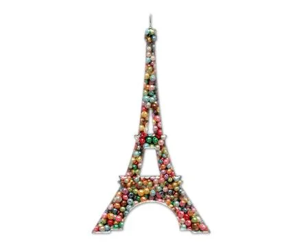 An illustration of the Eiffel tower composed out of colorful beads isolated o Stock Illustration