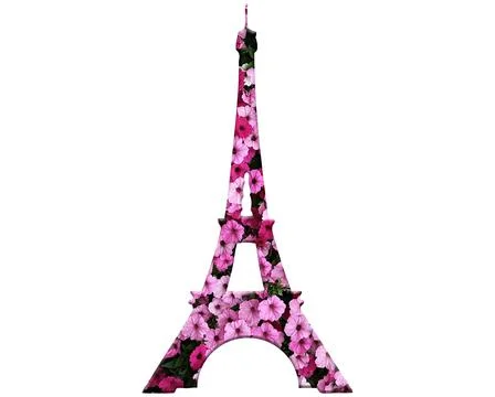An illustration of the Eiffel Tower filled with blossomed pink flowers isolat Stock Illustration