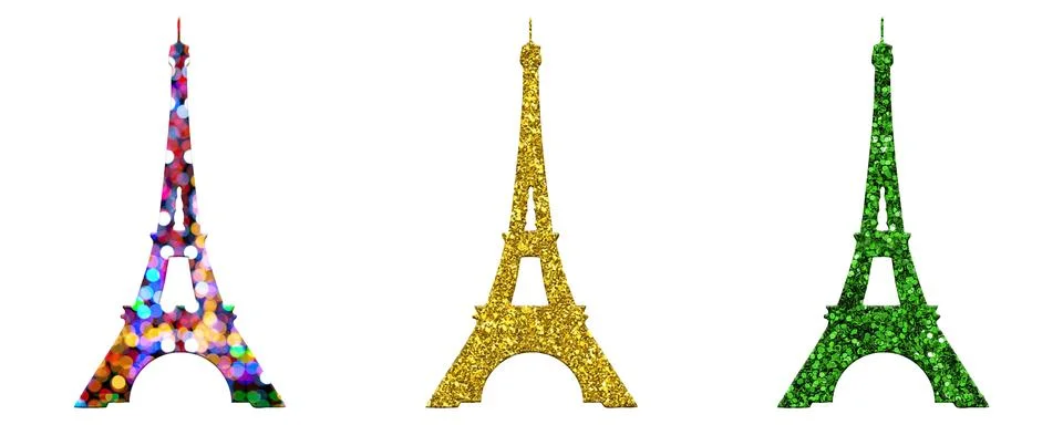 An illustration of the Eiffel Tower in three different colors and patterns on Stock Illustration