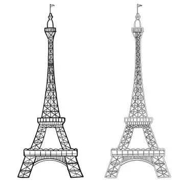 Illustration of Eiffel Tower in two styles-Vector Hand drawn Stock Illustration