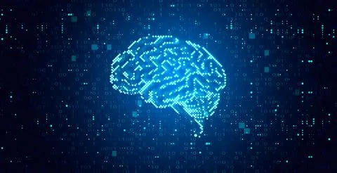 Illustration of electronic digital brain with lighting effect. Abstract tec.. Stock Illustration