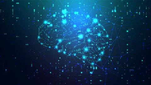 Illustration of electronic digital brain with lighting effect. Abstract techn 스톡 일러스트
