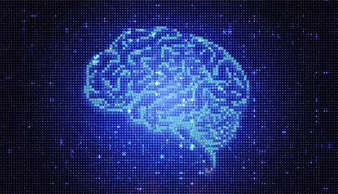 Illustration of electronic digital brain with lighting effect. Abstract techn Stock Illustration