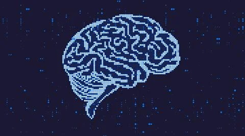 Illustration of electronic digital brain with lighting effect. Abstract techn Stock Illustration