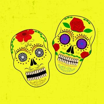 Illustration of elements of Dia De los Mexican Holiday Muertos background Stock Illustration