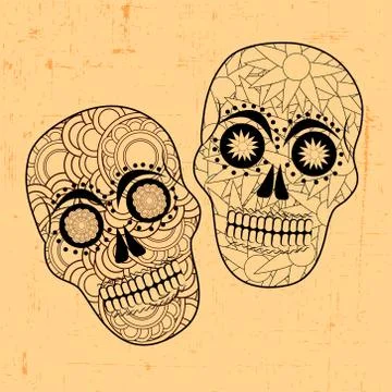 Illustration of elements of Dia De los Mexican Holiday Muertos background Stock Illustration