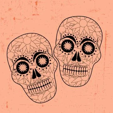 Illustration of elements of Dia De los Mexican Holiday Muertos background Stock Illustration