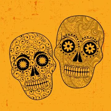 Illustration of elements of Dia De los Mexican Holiday Muertos background Stock Illustration