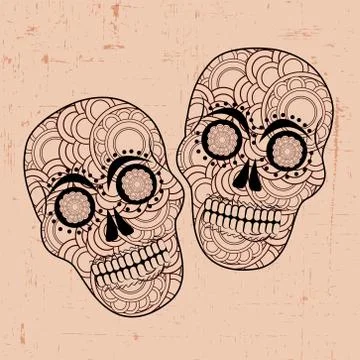 Illustration of elements of Dia De los Mexican Holiday Muertos background Stock Illustration