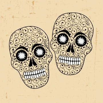 Illustration of elements of Dia De los Mexican Holiday Muertos background Stock Illustration