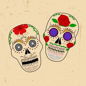 Illustration of elements of Dia De los Mexican Holiday Muertos background Stock Illustration