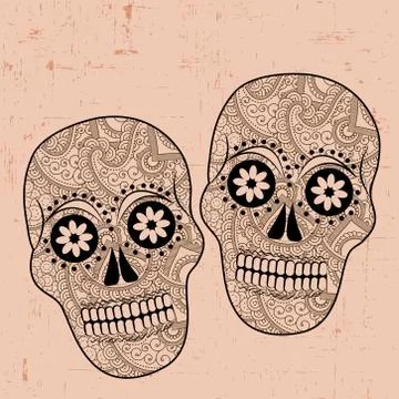 Illustration of elements of Dia De los Mexican Holiday Muertos background Stock Illustration