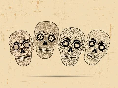 Illustration of elements of Dia De los Mexican Holiday Muertos background Stock Illustration
