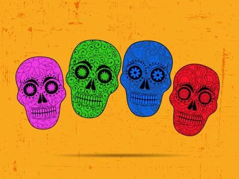 Illustration of elements of Dia De los Mexican Holiday Muertos background Stock Illustration