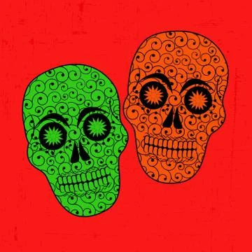 Illustration of elements of Dia De los Mexican Holiday Muertos background Stock Illustration