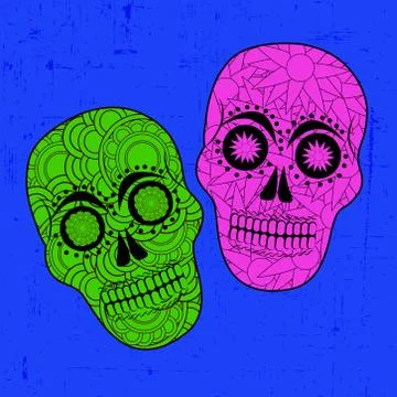 Illustration of elements of Dia De los Mexican Holiday Muertos background Stock Illustration